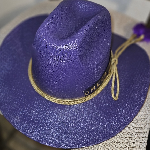 "The Purple Cowboy"Omega Men EditionPurple Men's Straw Cowboy hat with gold - Picture 4 of 12